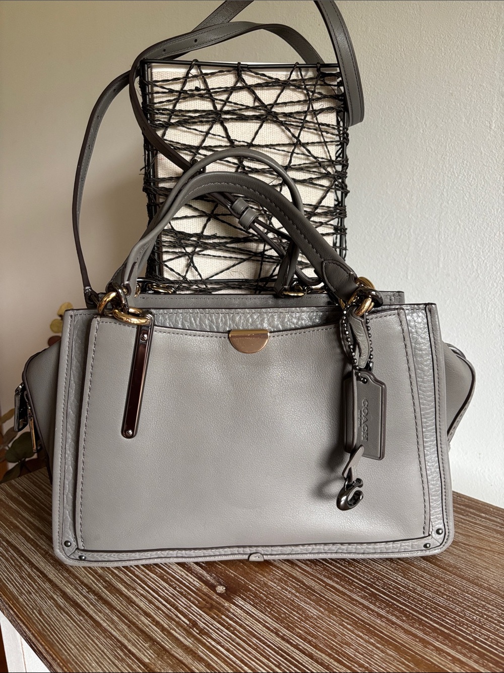 Coach Gray Pebbled Leather Satchel with Top Handles